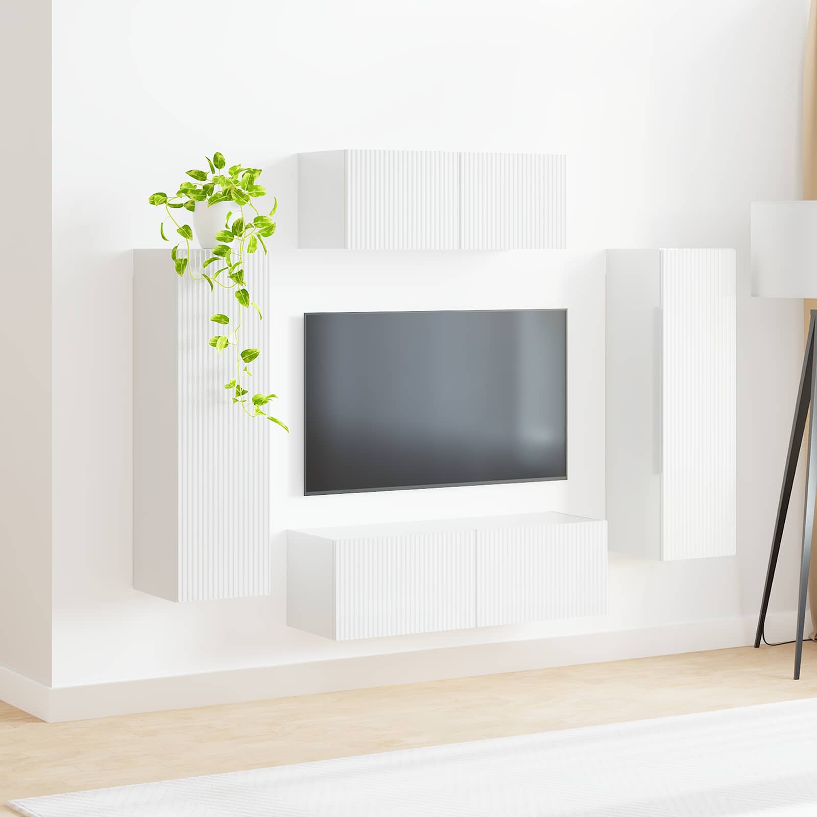 vidaXL TV-Schrankset Wandmontiert 3 pcs Hochglanz Weiß Holzwerkstoff