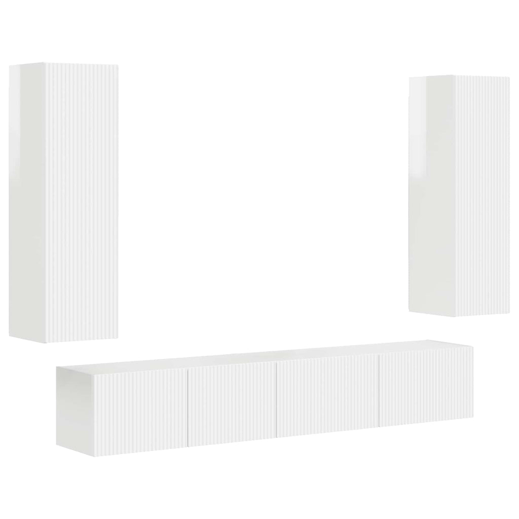 vidaXL TV-Schrankset Wandmontiert 3 pcs Hochglanz Weiß Holzwerkstoff
