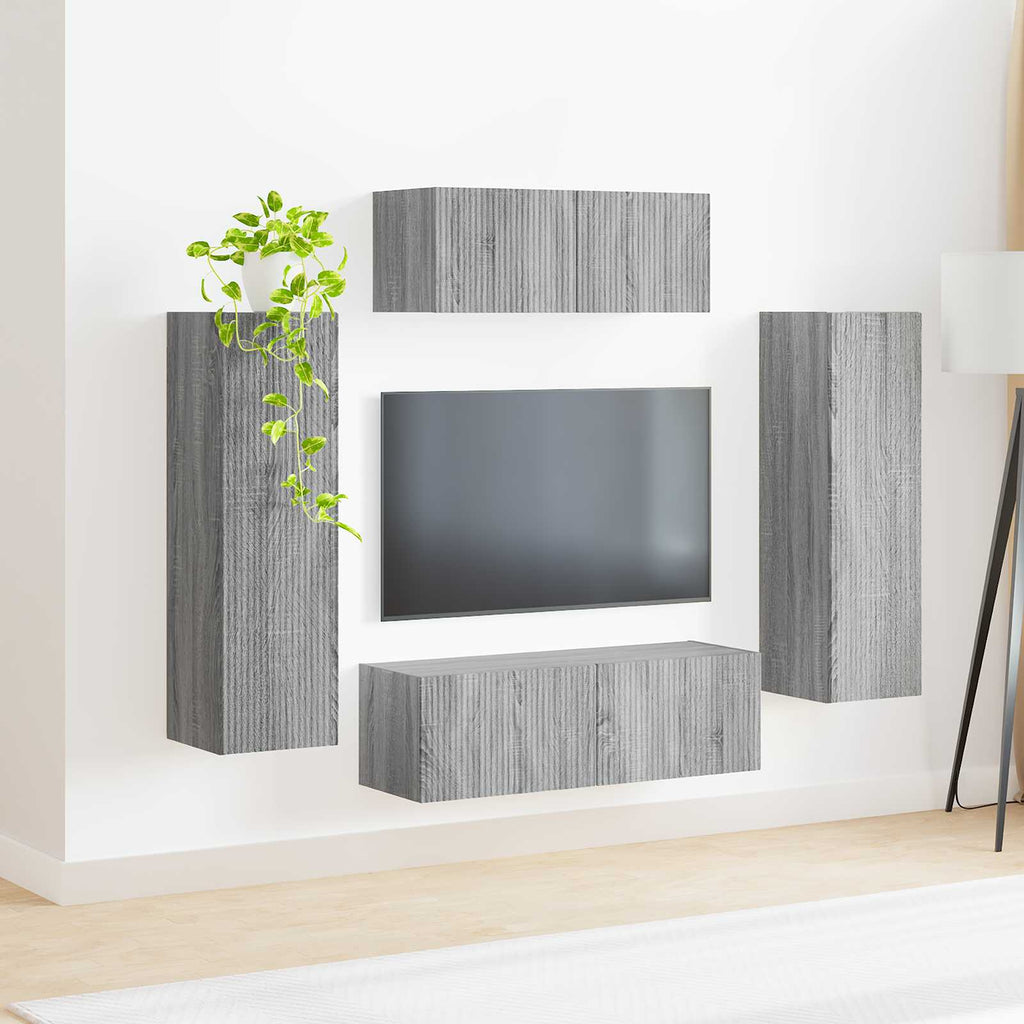 vidaXL TV-Schrankset Wandmontiert 3 pcs Graues Sonoma Holzwerkstoff