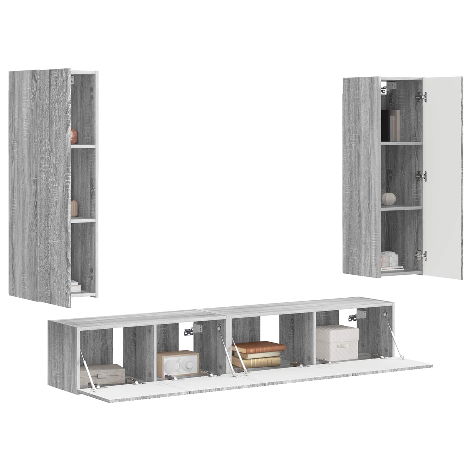 vidaXL TV-Schrankset Wandmontiert 3 pcs Graues Sonoma Holzwerkstoff