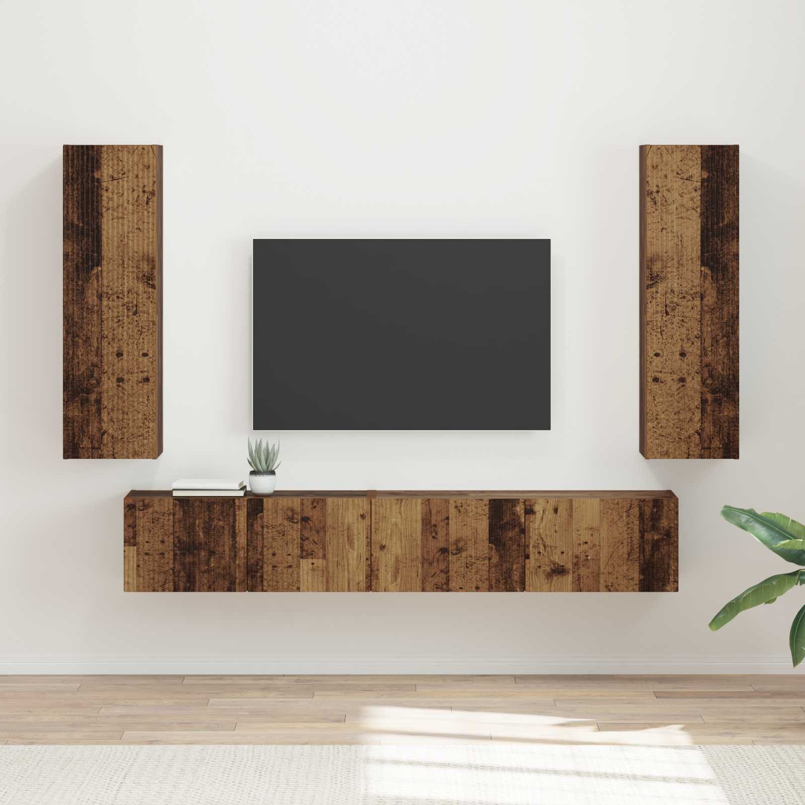 vidaXL TV-Schrankset Wandmontiert 3 pcs Altholz Holzwerkstoff