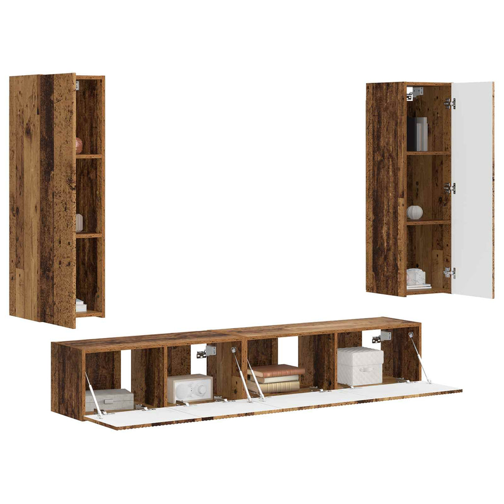 vidaXL TV-Schrankset Wandmontiert 3 pcs Altholz Holzwerkstoff