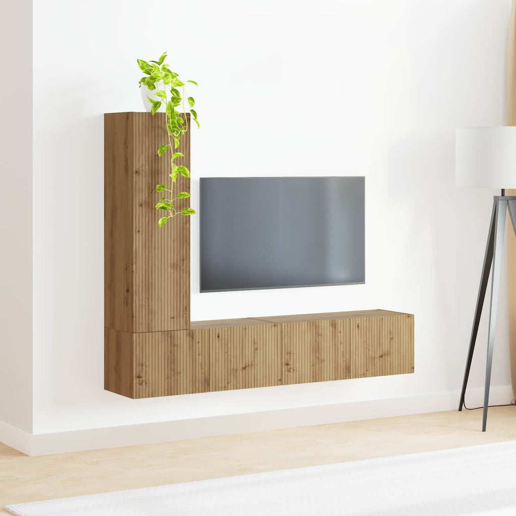 vidaXL TV-Schrankset Wandmontiert 3 pcs Artisan-Eiche Holzwerkstoff