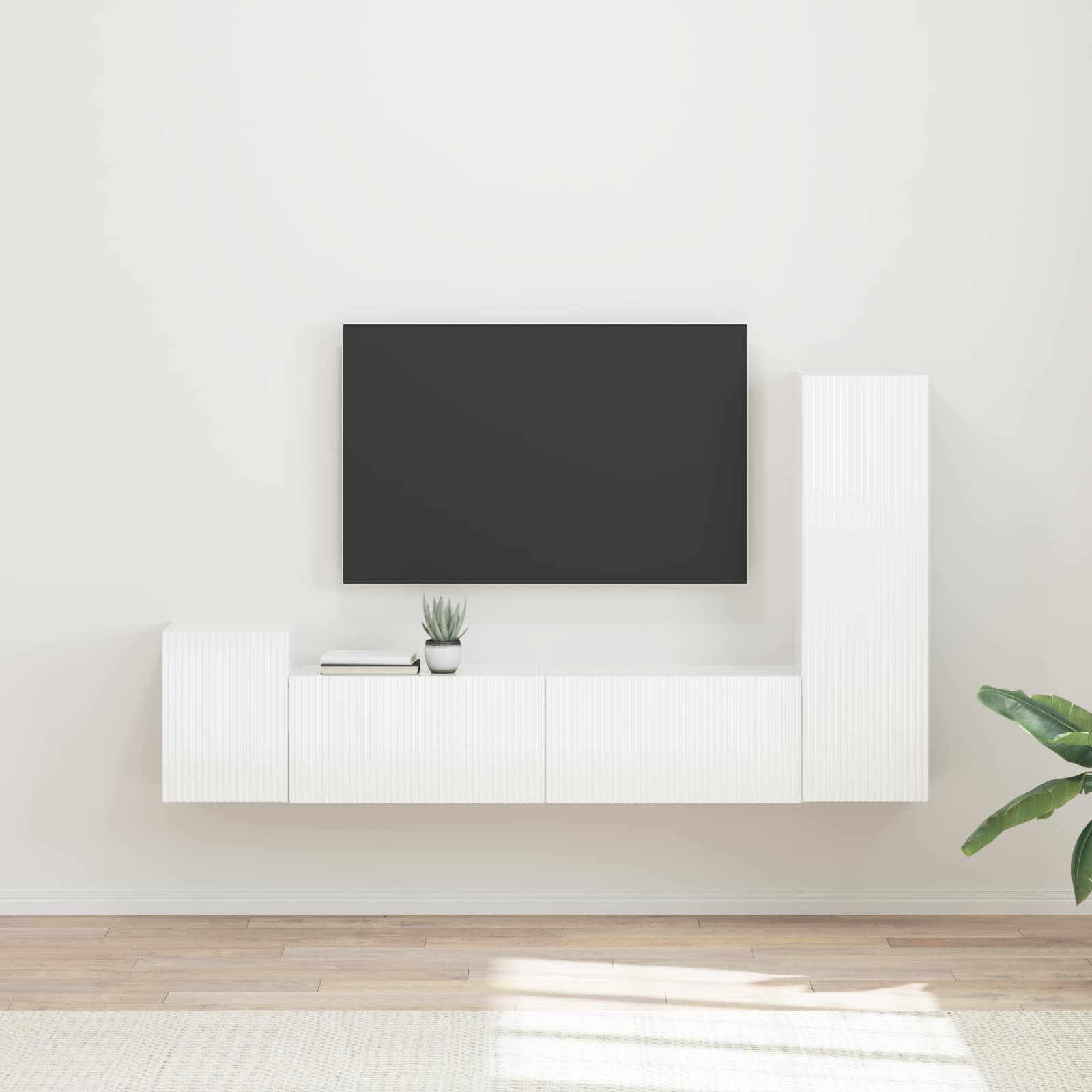 vidaXL TV-Schrankset Wandmontiert 4 pcs Hochglanz Weiß Holzwerkstoff