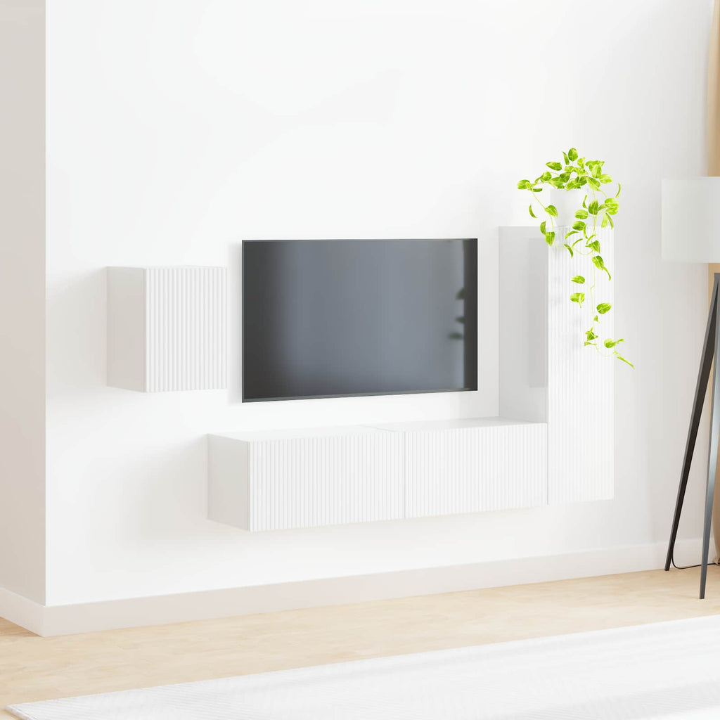 vidaXL TV-Schrankset Wandmontiert 4 pcs Hochglanz Weiß Holzwerkstoff