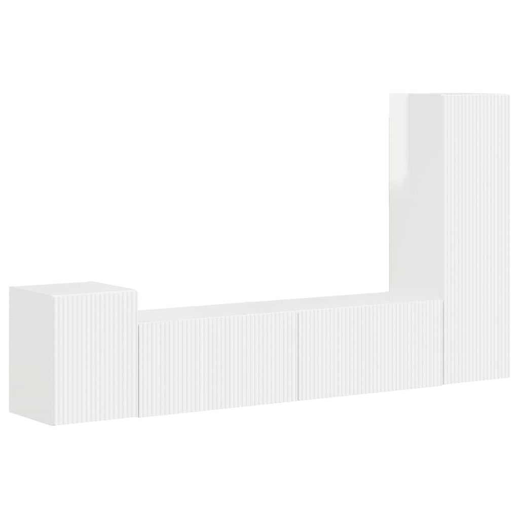 vidaXL TV-Schrankset Wandmontiert 4 pcs Hochglanz Weiß Holzwerkstoff