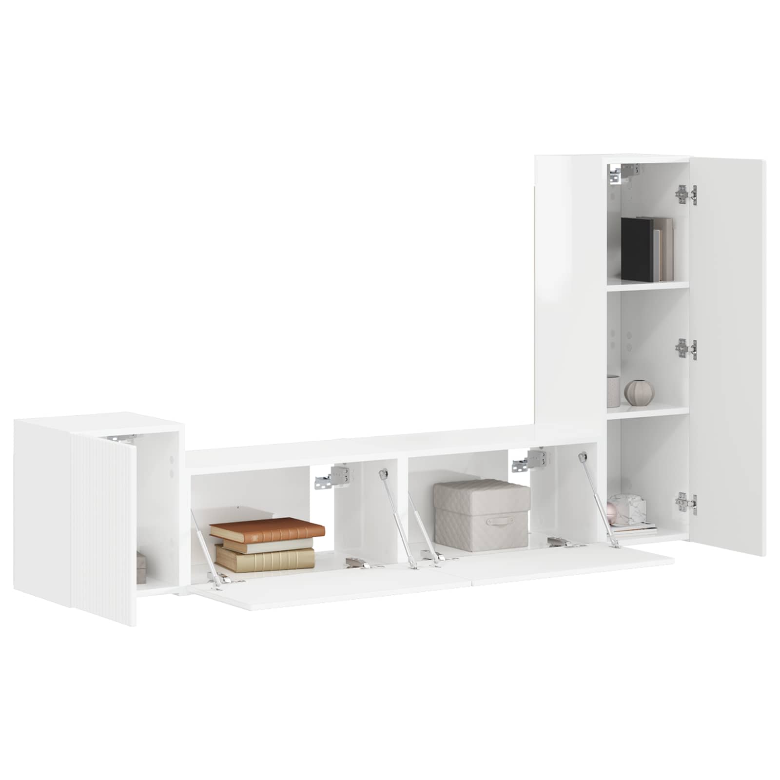 vidaXL TV-Schrankset Wandmontiert 4 pcs Hochglanz Weiß Holzwerkstoff