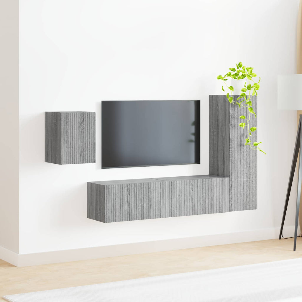 vidaXL TV-Schrankset Wandmontiert 4 pcs Graues Sonoma Holzwerkstoff