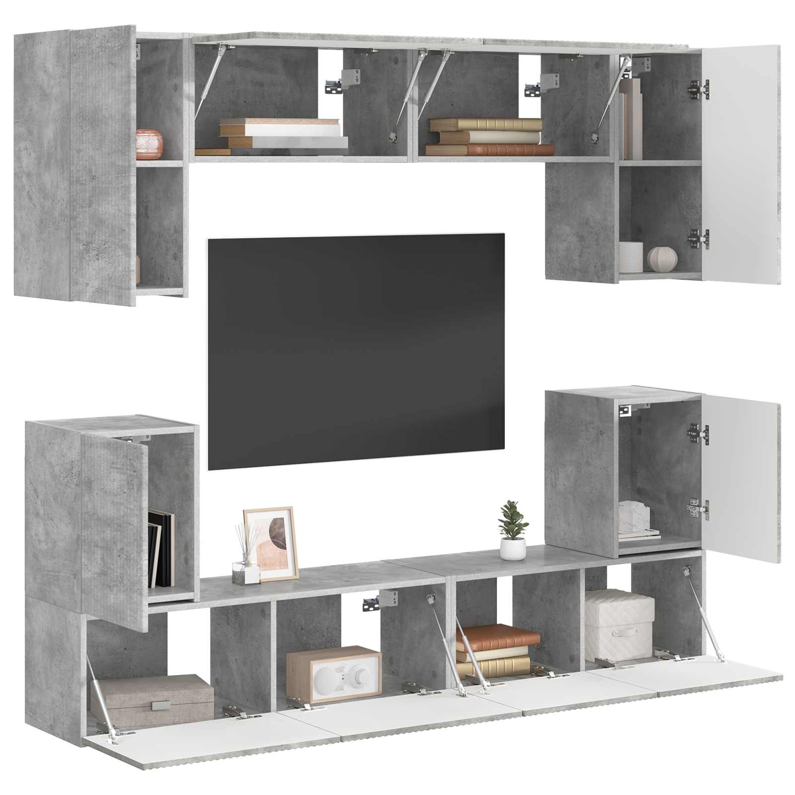 vidaXL TV-Schrankset Wandmontiert 5 pcs Beton Grau Holzwerkstoff