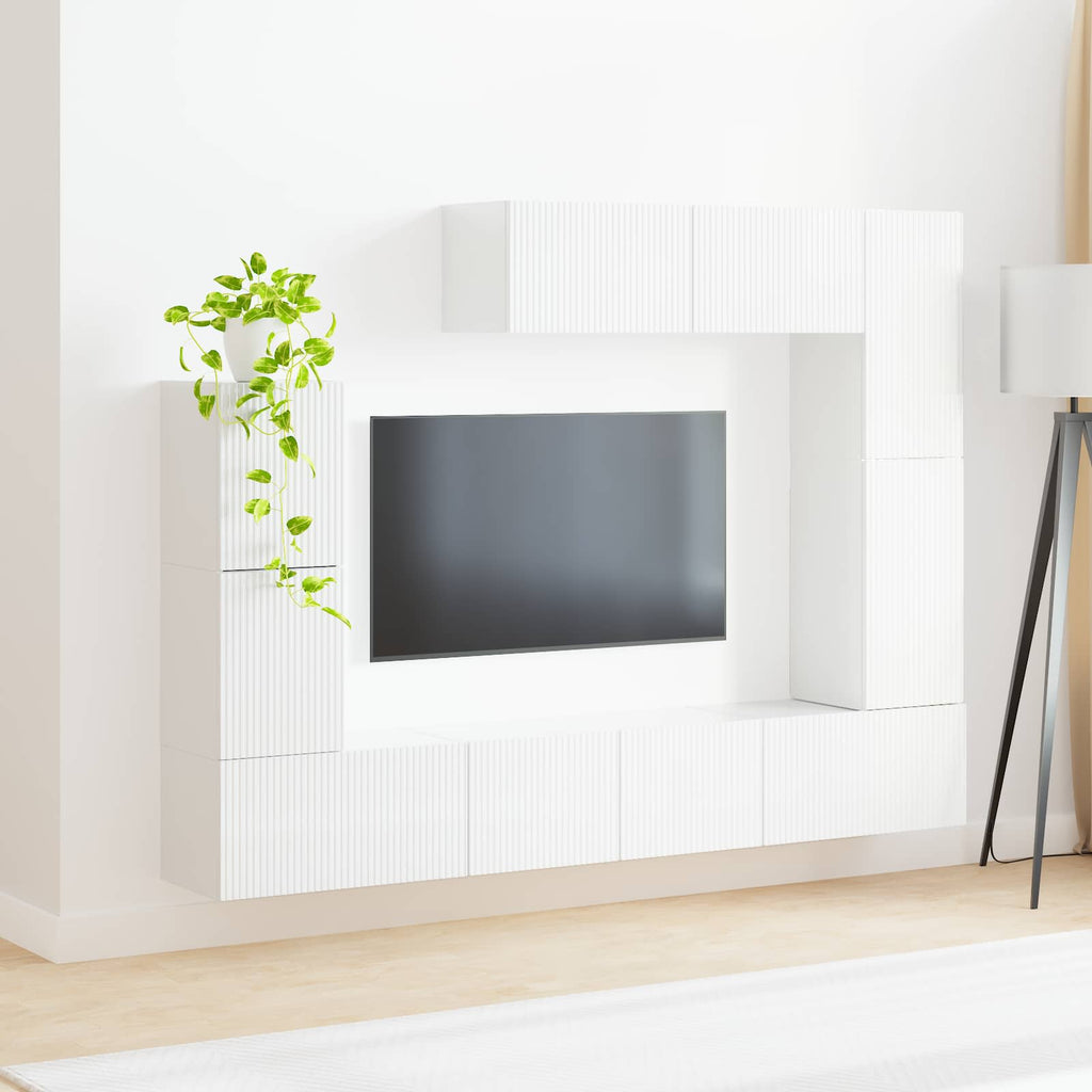 vidaXL TV-Schrankset Wandmontiert 5 pcs Hochglanz Weiß Holzwerkstoff