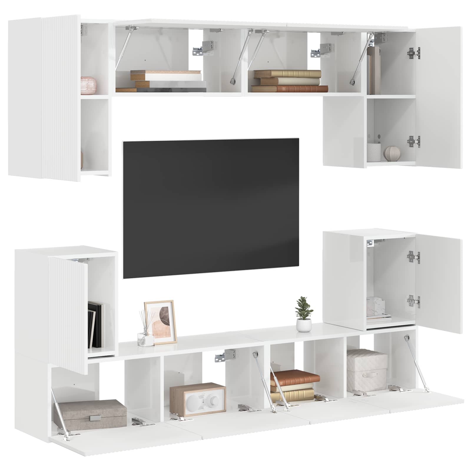 vidaXL TV-Schrankset Wandmontiert 5 pcs Hochglanz Weiß Holzwerkstoff
