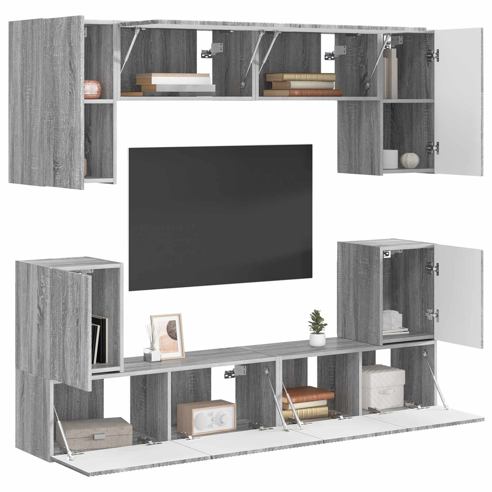vidaXL TV-Schrankset Wandmontiert 5 pcs Graues Sonoma Holzwerkstoff