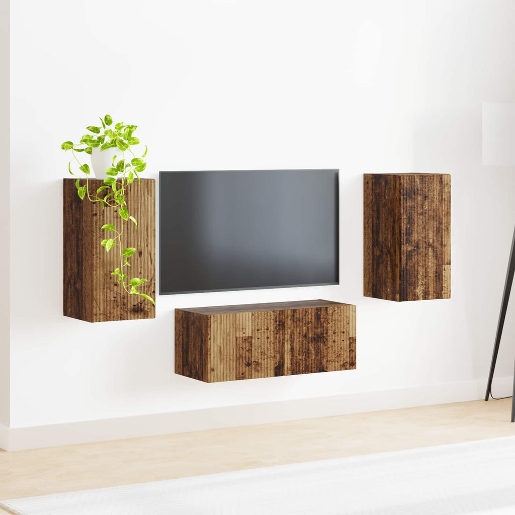 vidaXL TV-Schrankset Wandmontiert 6 pcs Altholz Holzwerkstoff