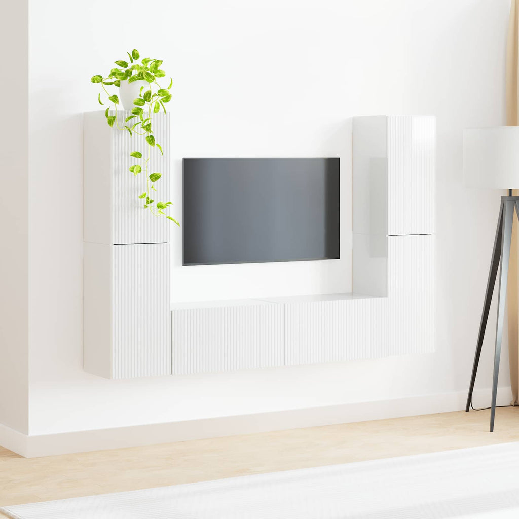 vidaXL TV-Schrankset 6 pcs Hochglanz Weiß Holzwerkstoff