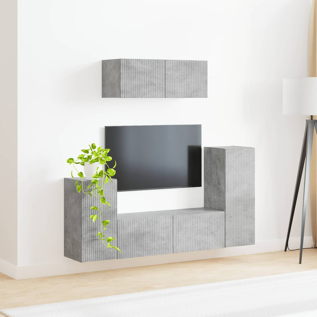 vidaXL TV-Schrankset 4 pcs Beton Grau Holzwerkstoff