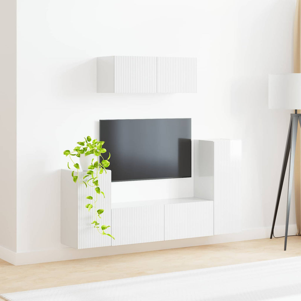 vidaXL TV-Schrankset 4 pcs Hochglanz Weiß Holzwerkstoff