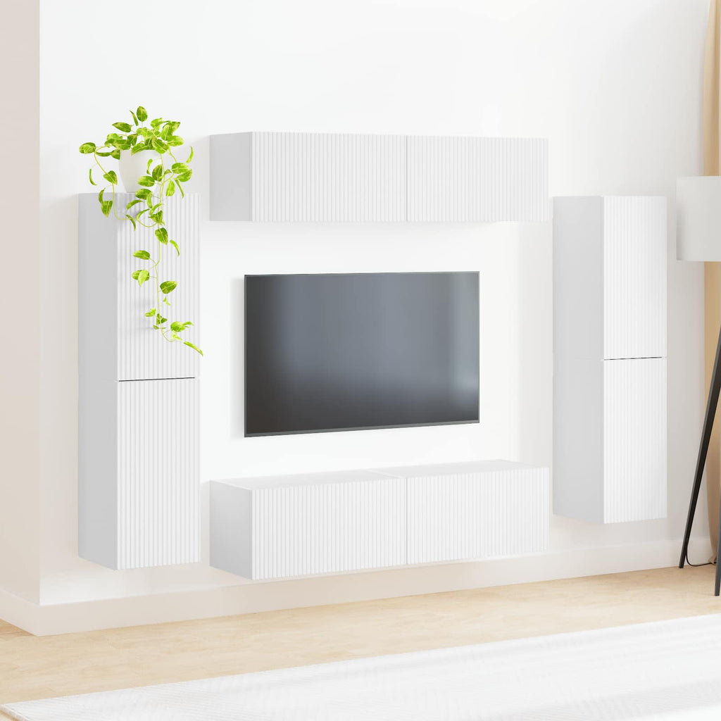 vidaXL TV-Schrankset 8 pcs Weiß Holzwerkstoff