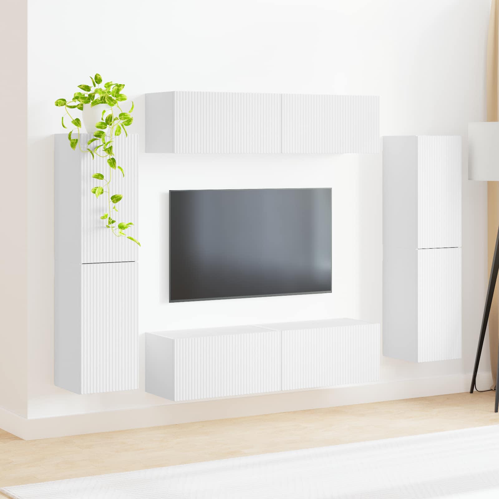 vidaXL TV-Schrankset 8 pcs Weiß Holzwerkstoff
