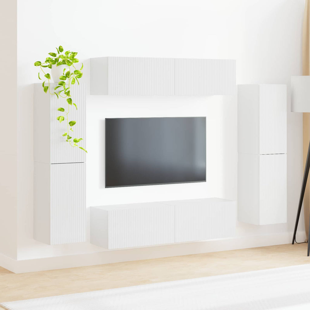 vidaXL TV-Schrankset 8 pcs Hochglanz Weiß Holzwerkstoff