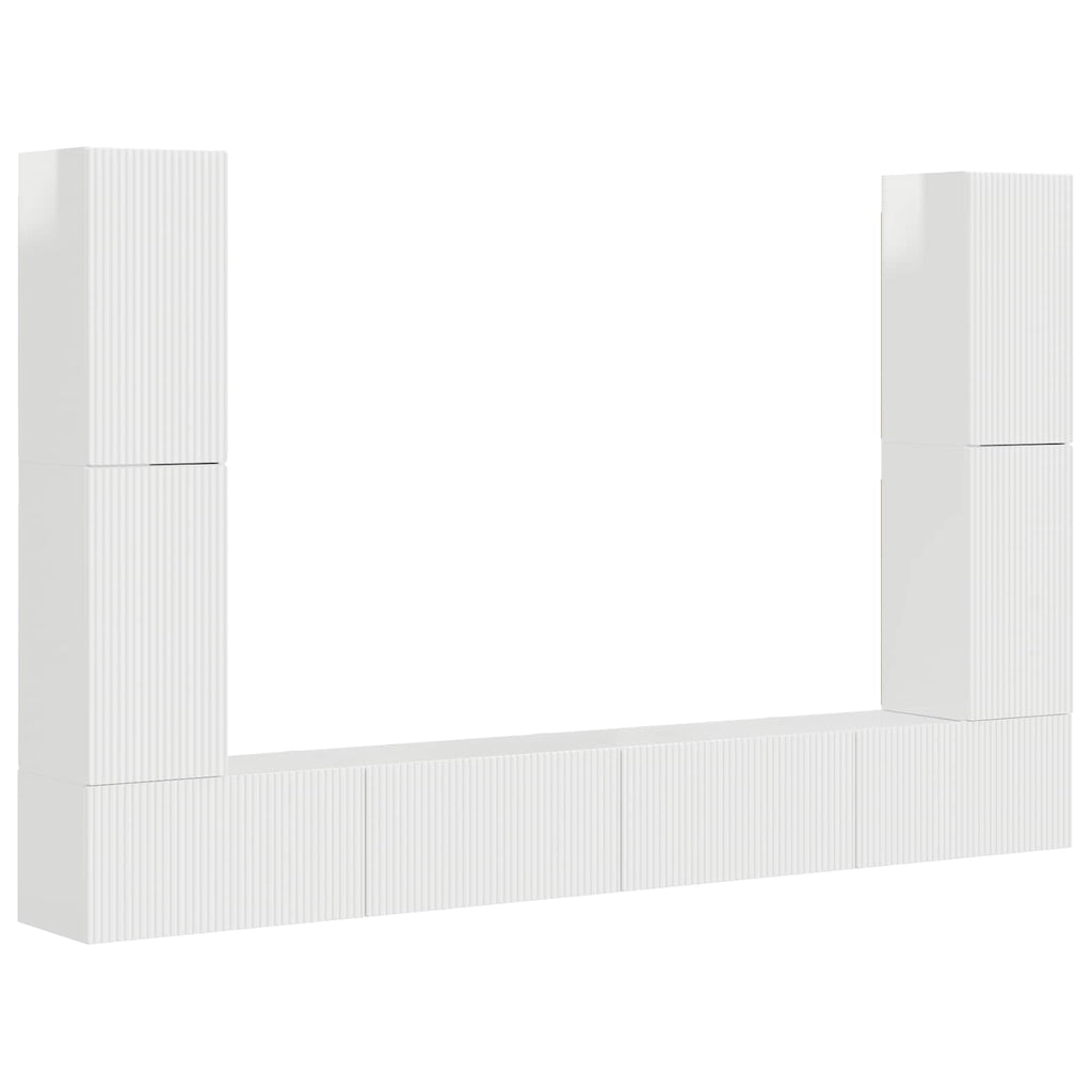 vidaXL TV-Schrankset 8 pcs Hochglanz Weiß Holzwerkstoff