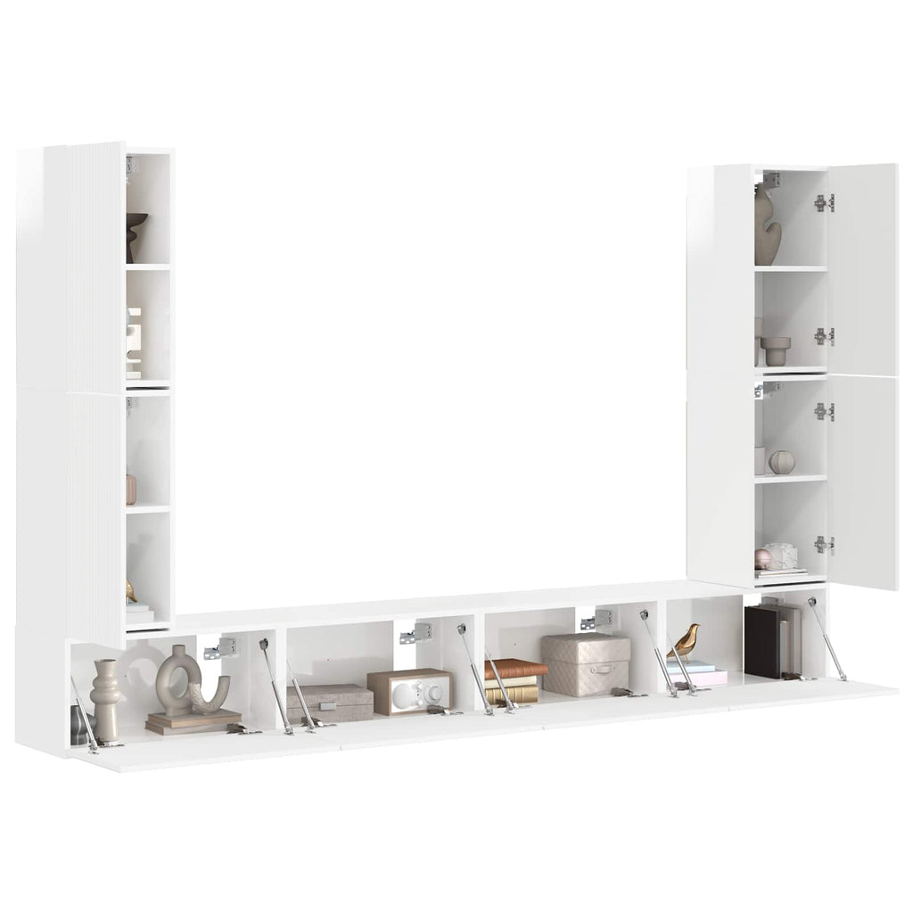 vidaXL TV-Schrankset 8 pcs Hochglanz Weiß Holzwerkstoff