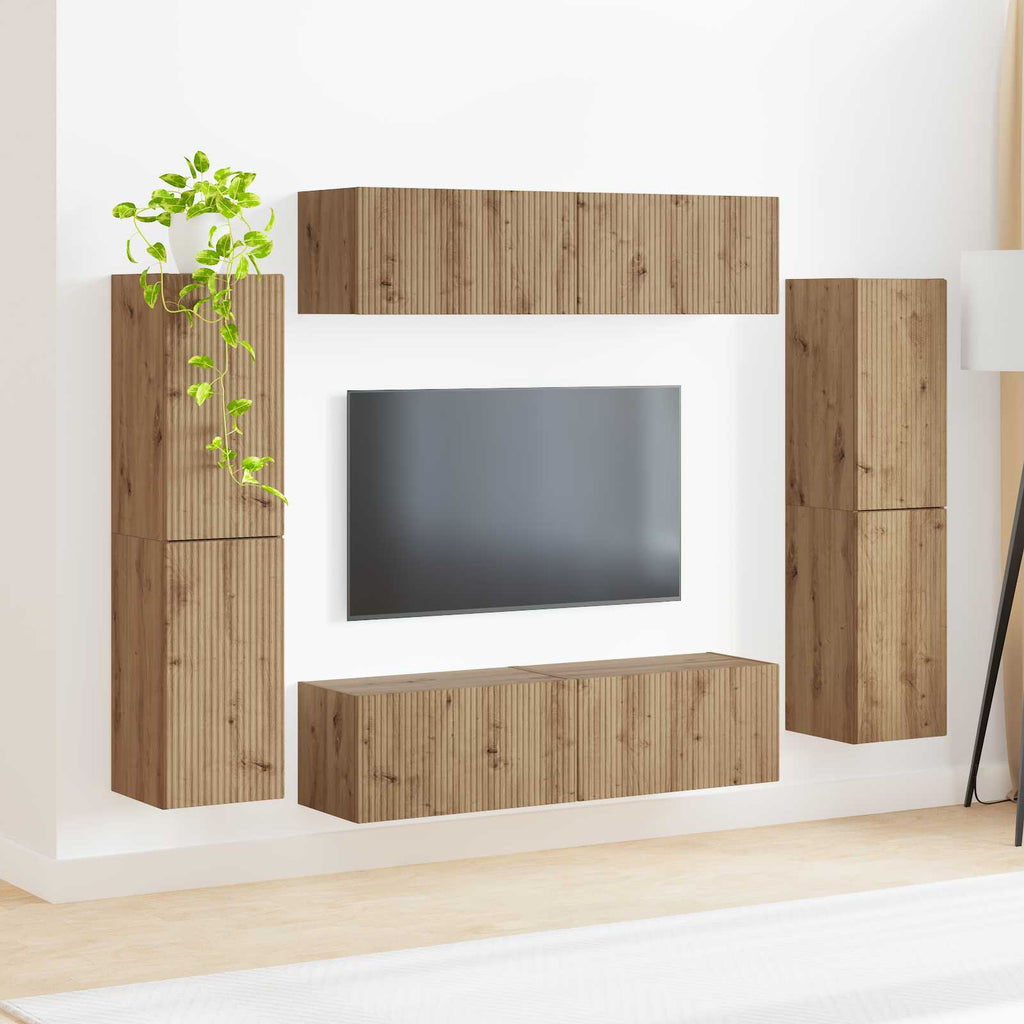 vidaXL TV-Schrankset 8 pcs Artisan-Eiche Holzwerkstoff