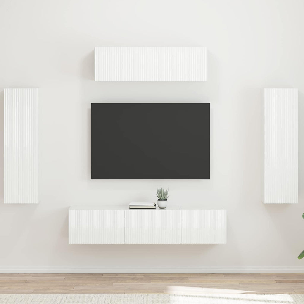 vidaXL TV-Schränk 5 pcs Hochglanz Weiß