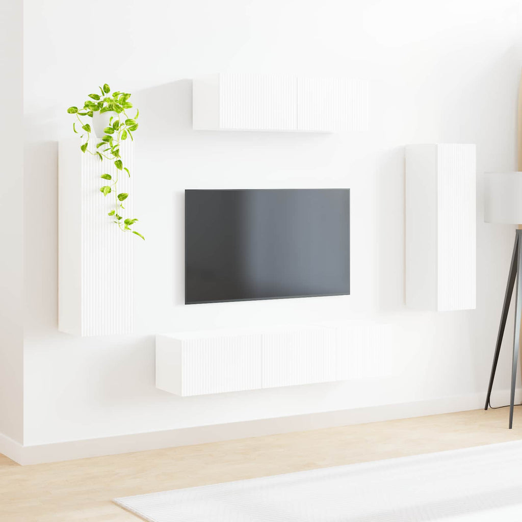 vidaXL TV-Schränk 5 pcs Hochglanz Weiß