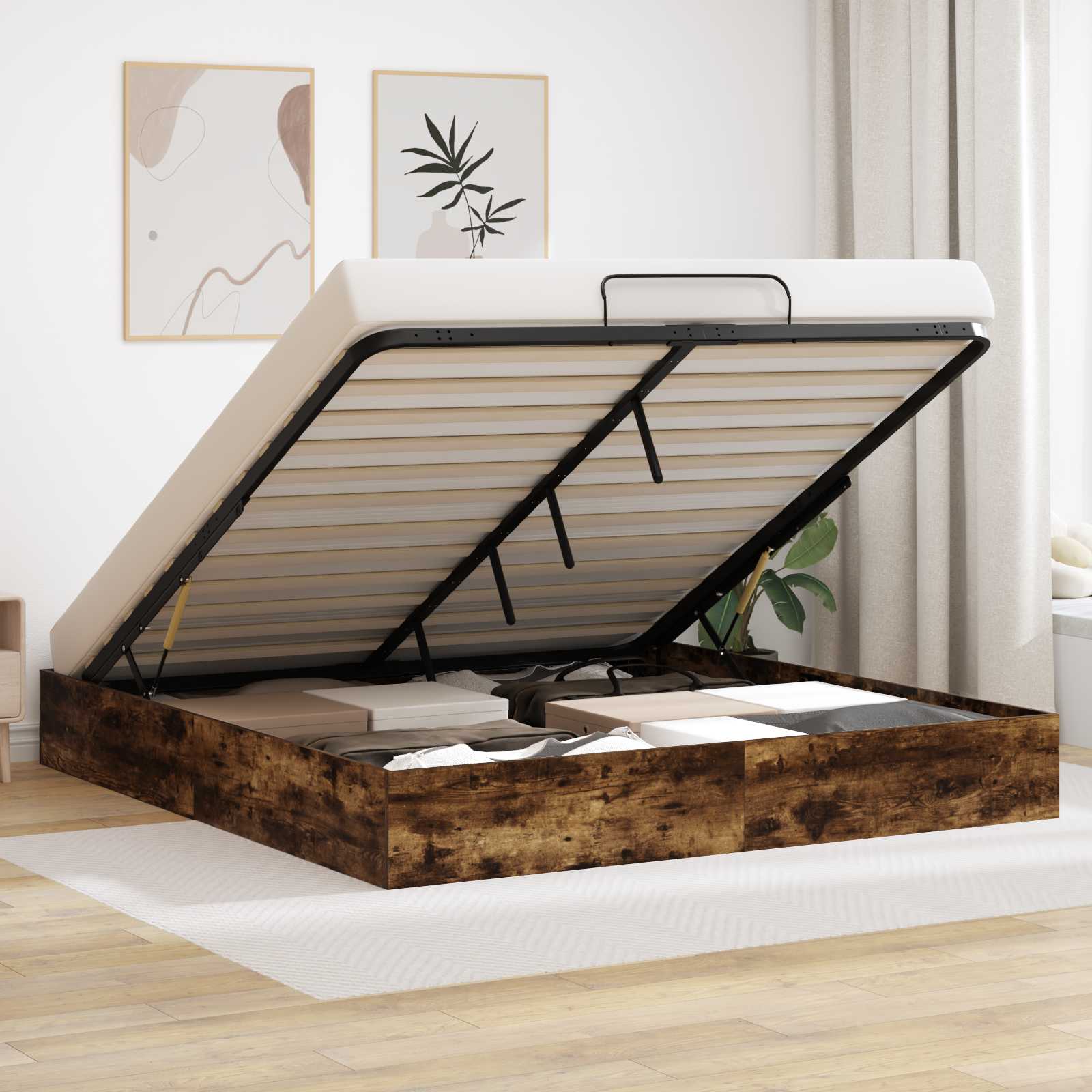 vidaXL Ottoman Bettgestell Geräucherte Eiche 203 x 180 x 25 cm