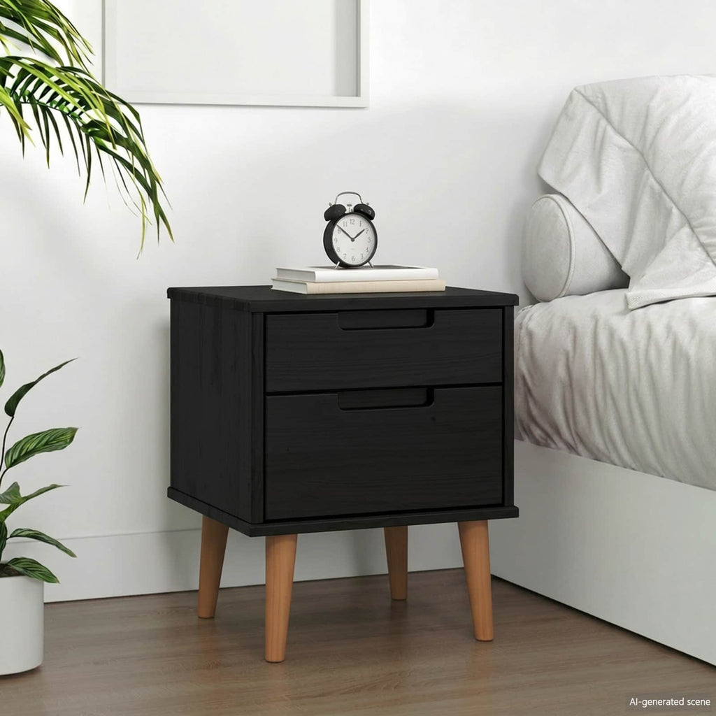vidaXL Nachttisch Schwarz 40 x 35 x 48 cm Massives Kiefernholz