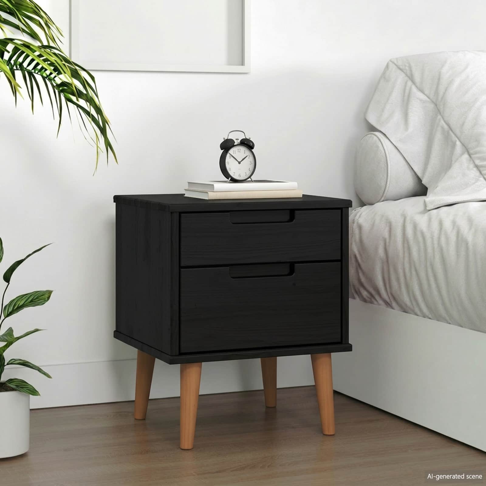 vidaXL Nachttisch Schwarz 40 x 35 x 48 cm Massives Kiefernholz