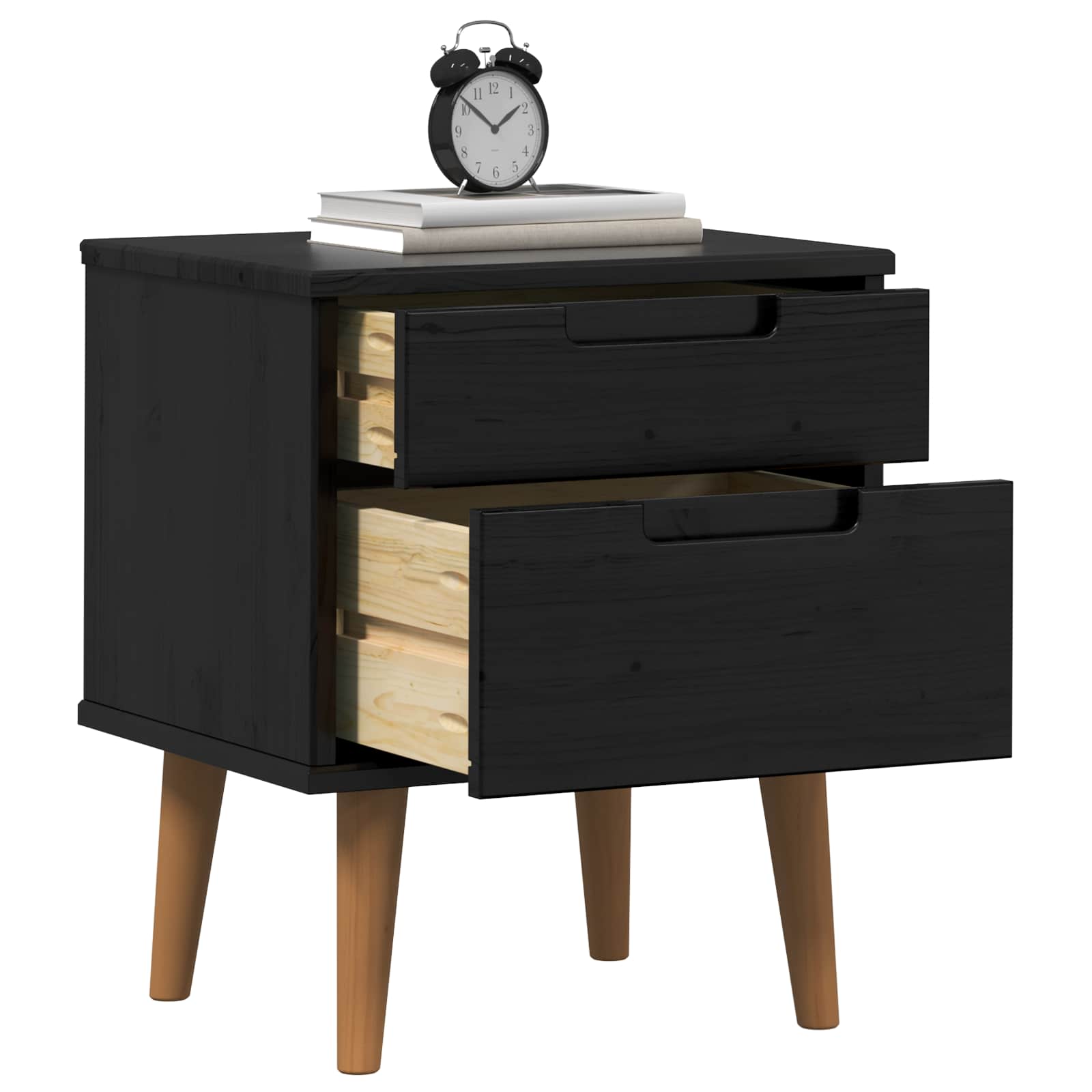 vidaXL Nachttisch Schwarz 40 x 35 x 48 cm Massives Kiefernholz