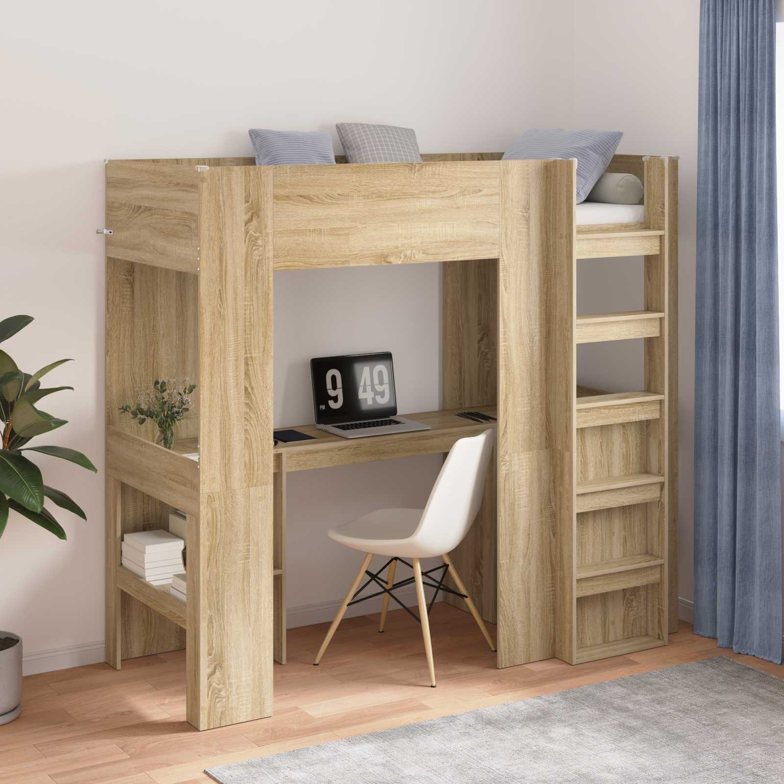 vidaXL Etagenbettgestell mit Schreibtisch Sonoma-Eiche 75 x 190 cm