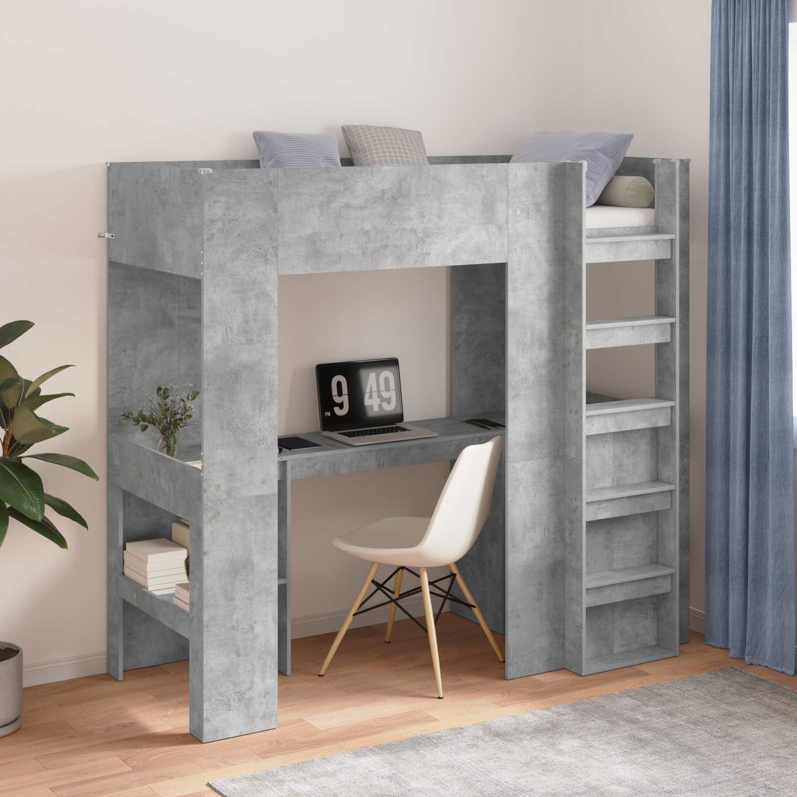 vidaXL Etagenbettgestell mit Schreibtisch Beton Grau 75 x 190 cm
