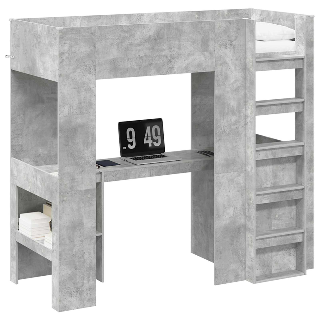vidaXL Etagenbettgestell mit Schreibtisch Beton Grau 75 x 190 cm