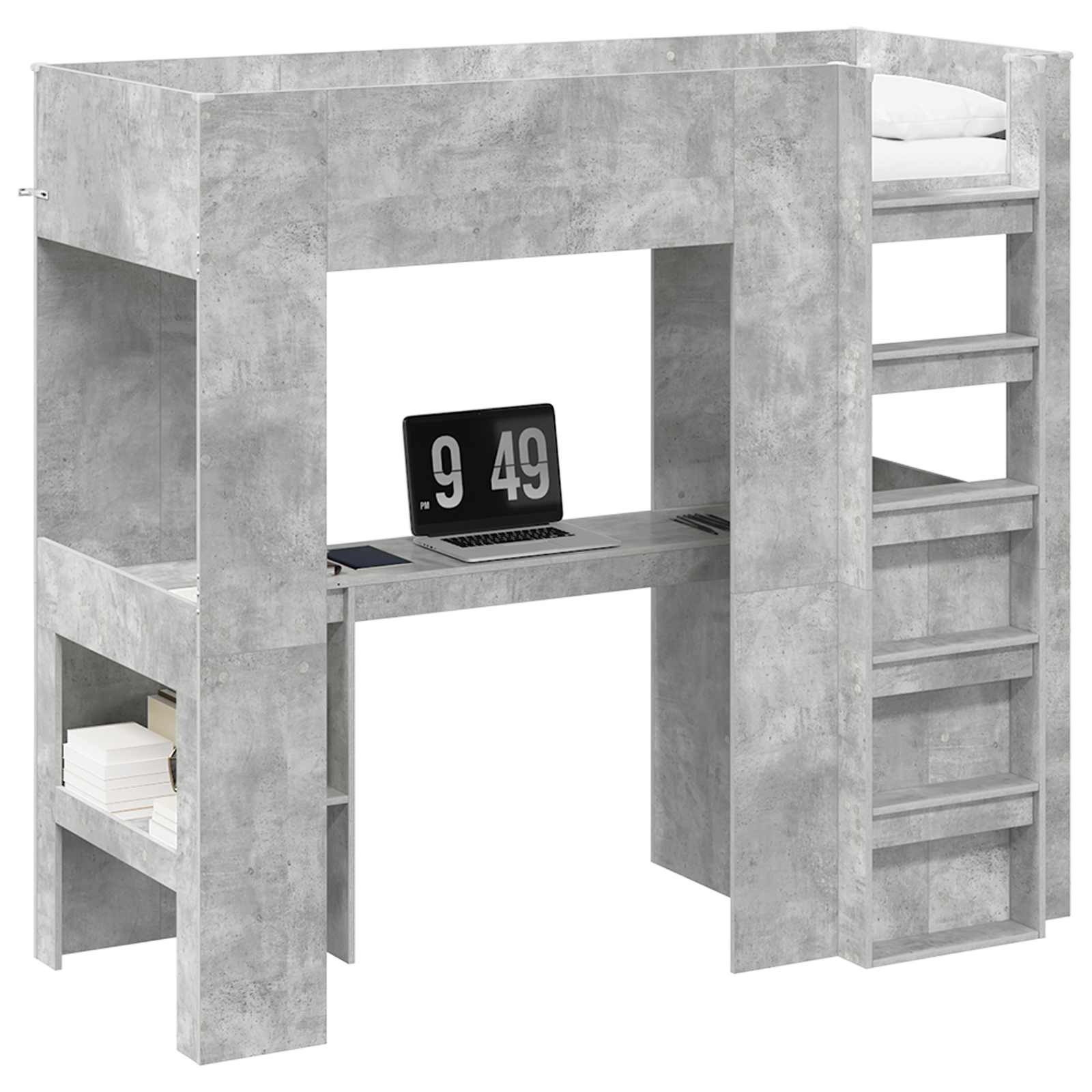 vidaXL Etagenbettgestell mit Schreibtisch Beton Grau 75 x 190 cm