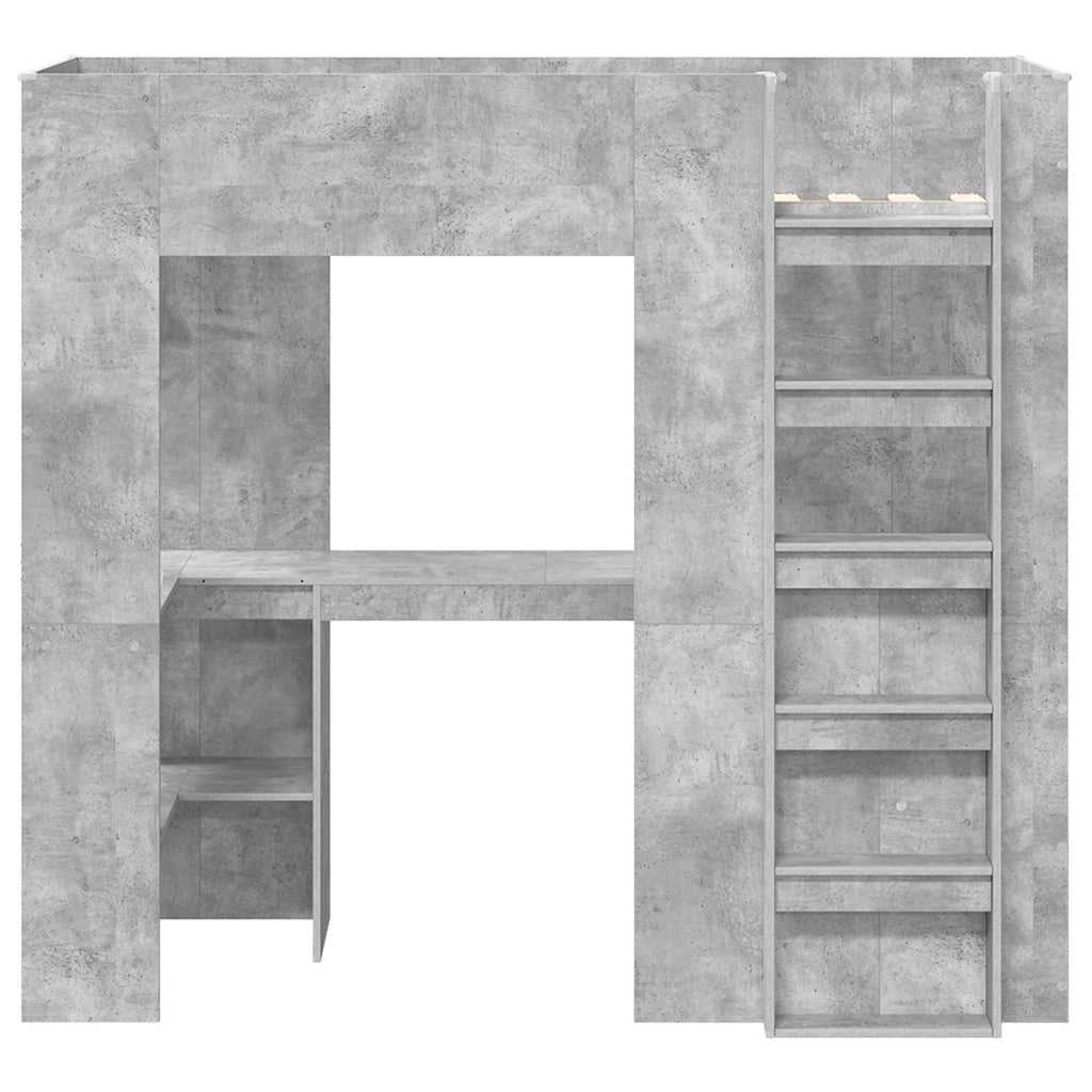 vidaXL Etagenbettgestell mit Schreibtisch Beton Grau 75 x 190 cm