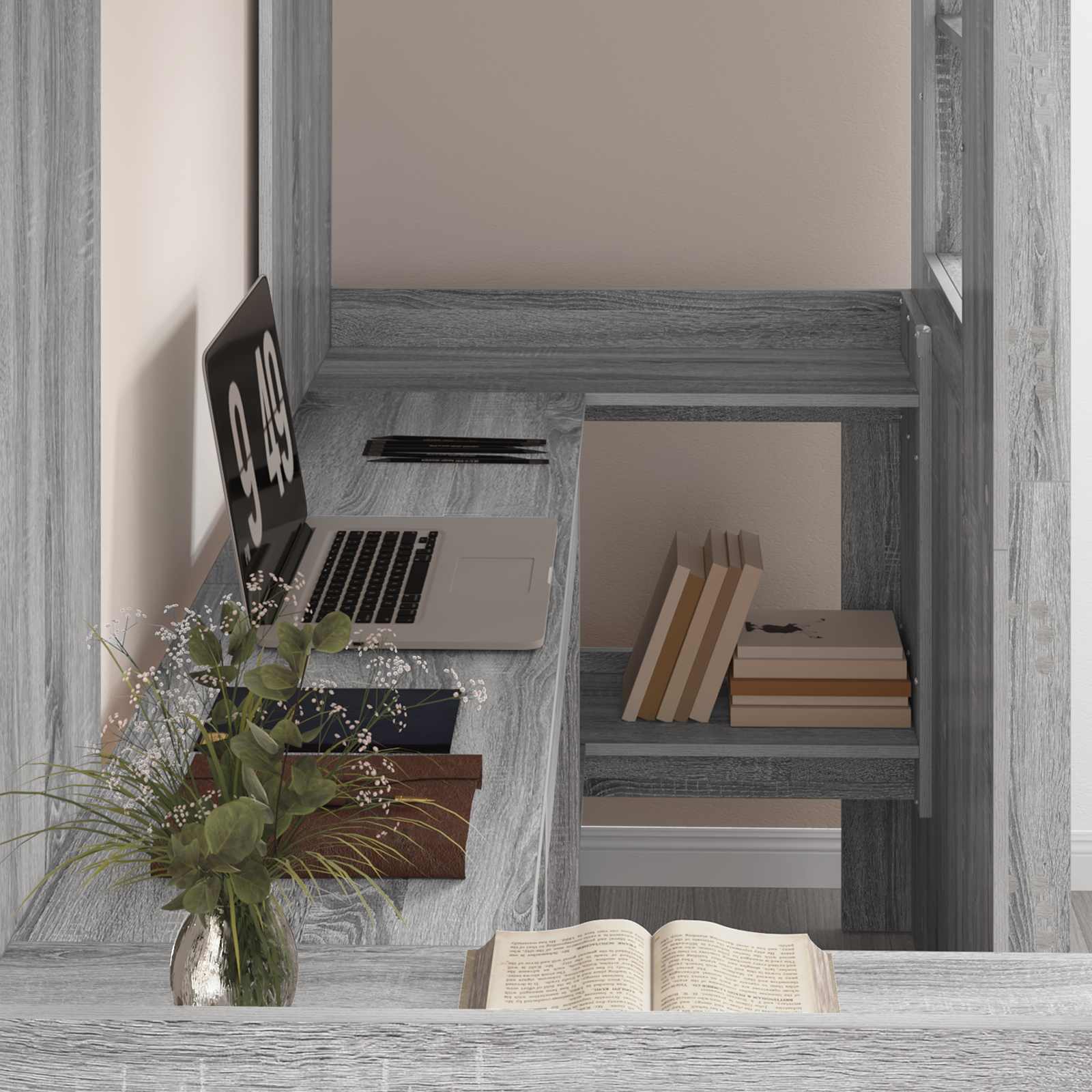 vidaXL Etagenbettgestell mit Schreibtisch Graues Sonoma 75 x 190 cm
