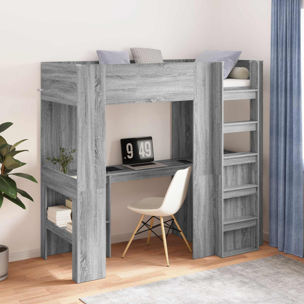 vidaXL Etagenbettgestell mit Schreibtisch Graues Sonoma 75 x 190 cm