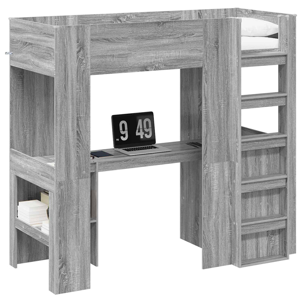 vidaXL Etagenbettgestell mit Schreibtisch Graues Sonoma 75 x 190 cm