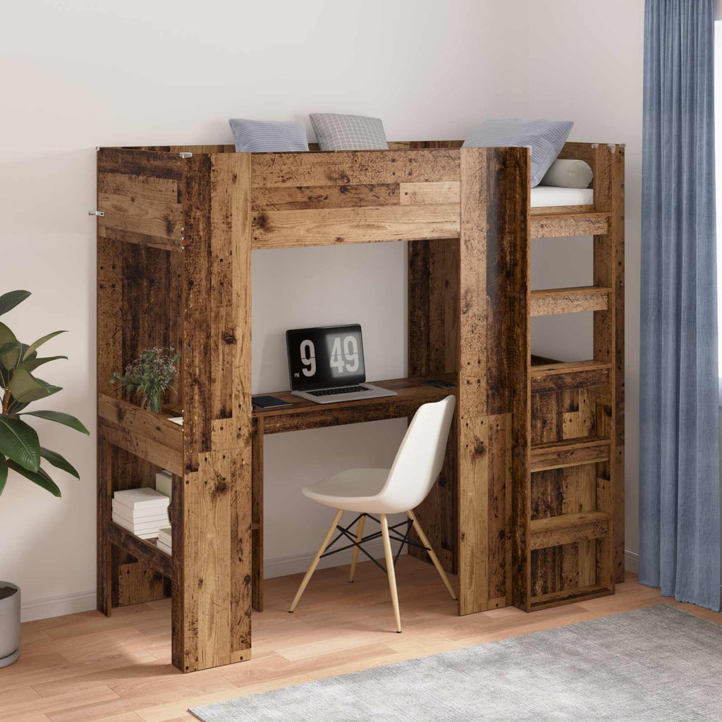 vidaXL Etagenbettgestell mit Schreibtisch Altholz 75 x 190 cm