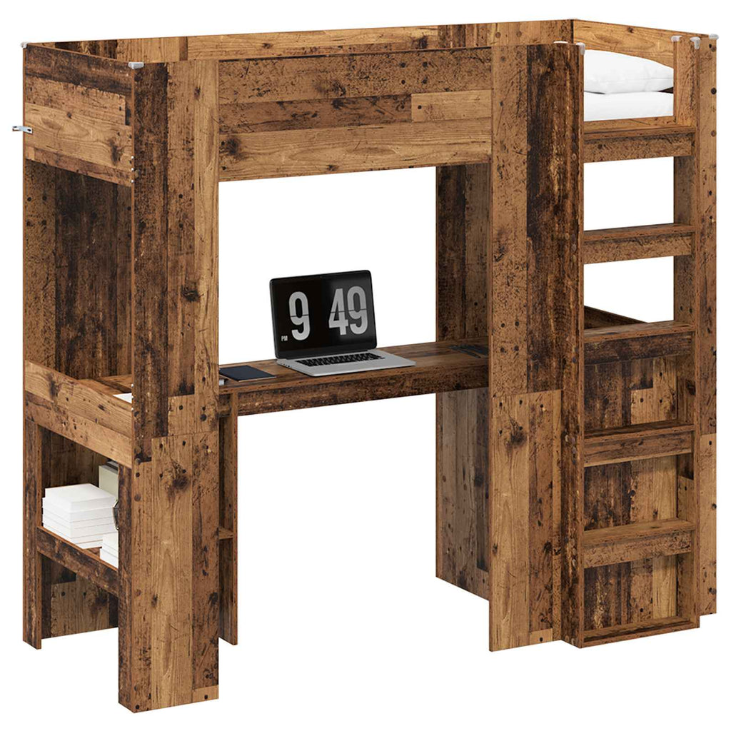vidaXL Etagenbettgestell mit Schreibtisch Altholz 75 x 190 cm