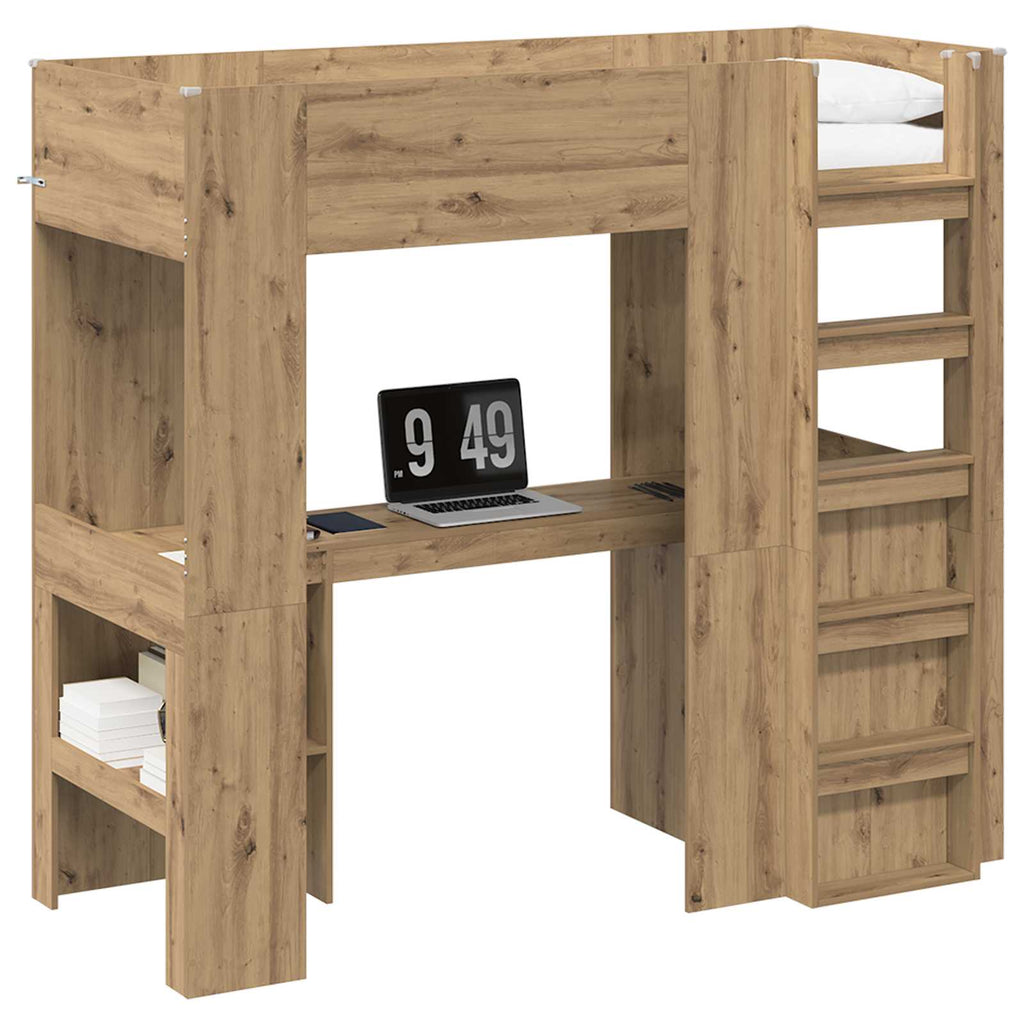 vidaXL Etagenbettgestell mit Schreibtisch Artisan-Eiche 75 x 190 cm