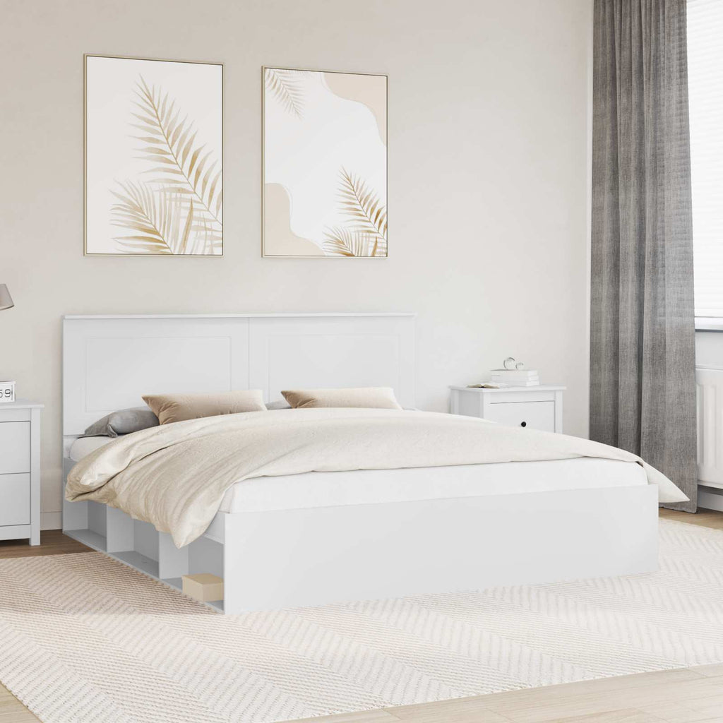 vidaXL Bettrahmen mit Kopfteil Weiß 200 x 200 cm Massives Kiefernholz
