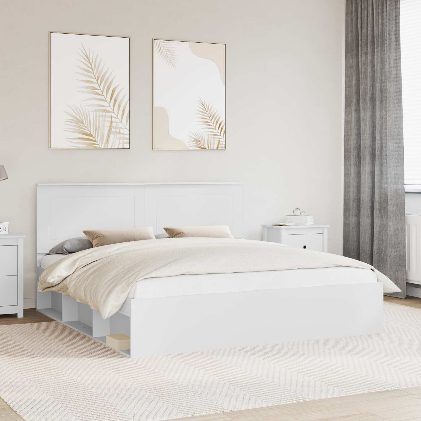 vidaXL Bettrahmen mit Kopfteil Weiß 200 x 200 cm Massives Kiefernholz