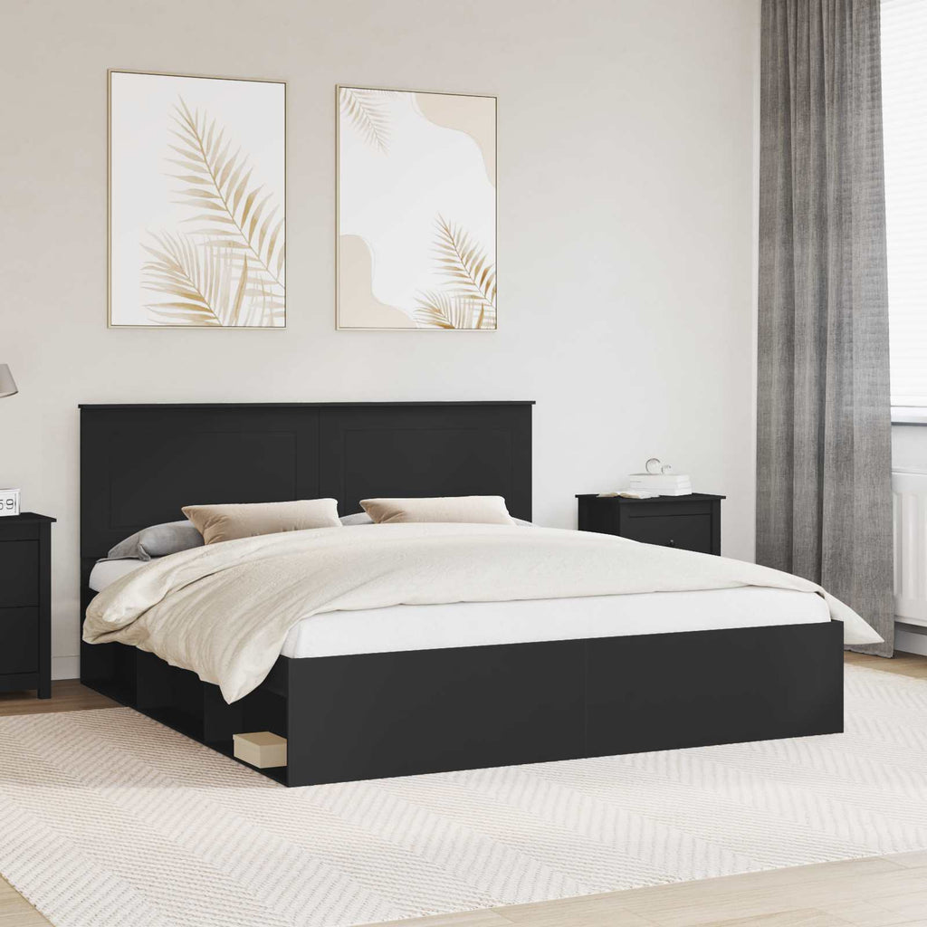 vidaXL Bettrahmen Schwarz 200 x 200 cm Massives Kiefernholz
