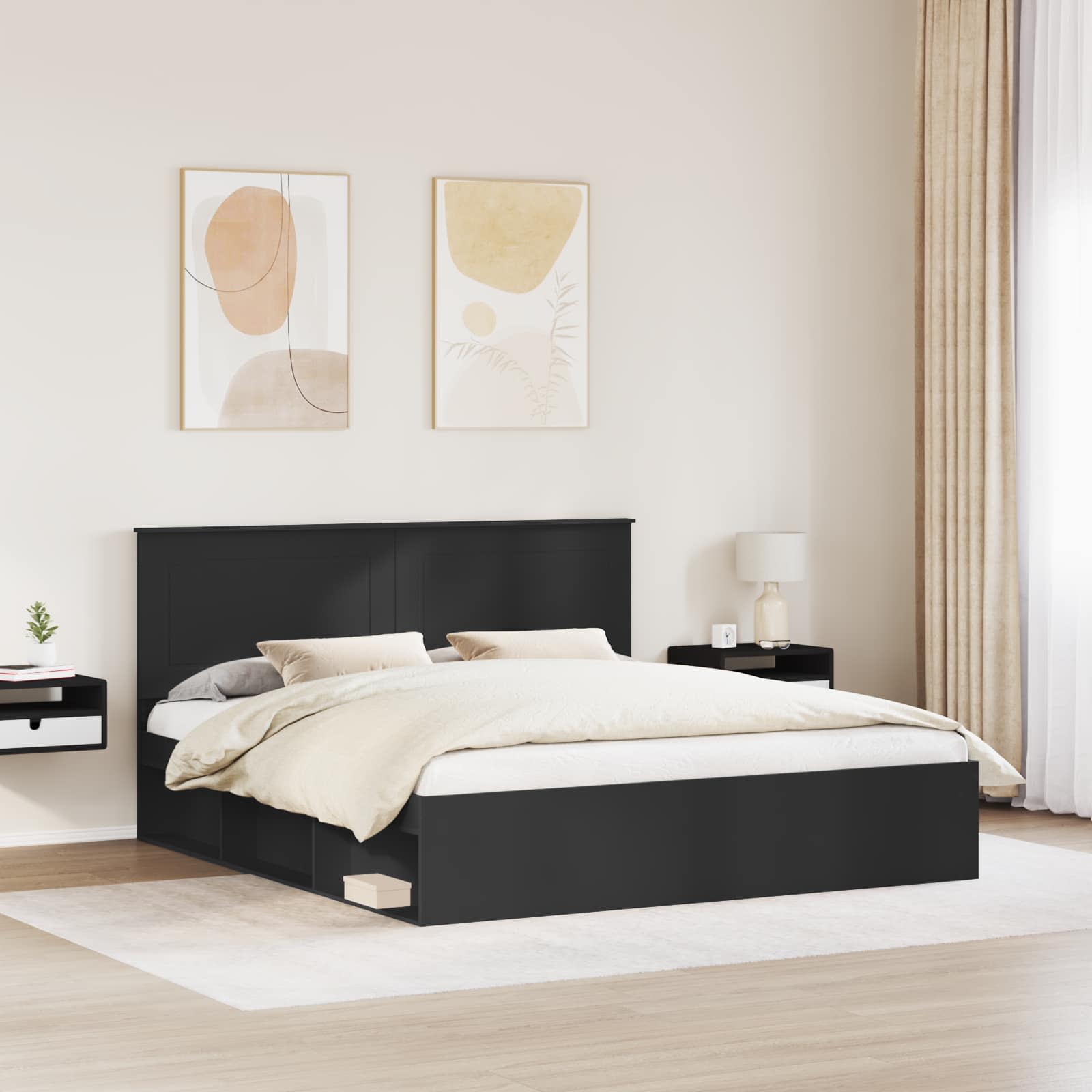 vidaXL Bettrahmen Schwarz 200 x 200 cm Massives Kiefernholz