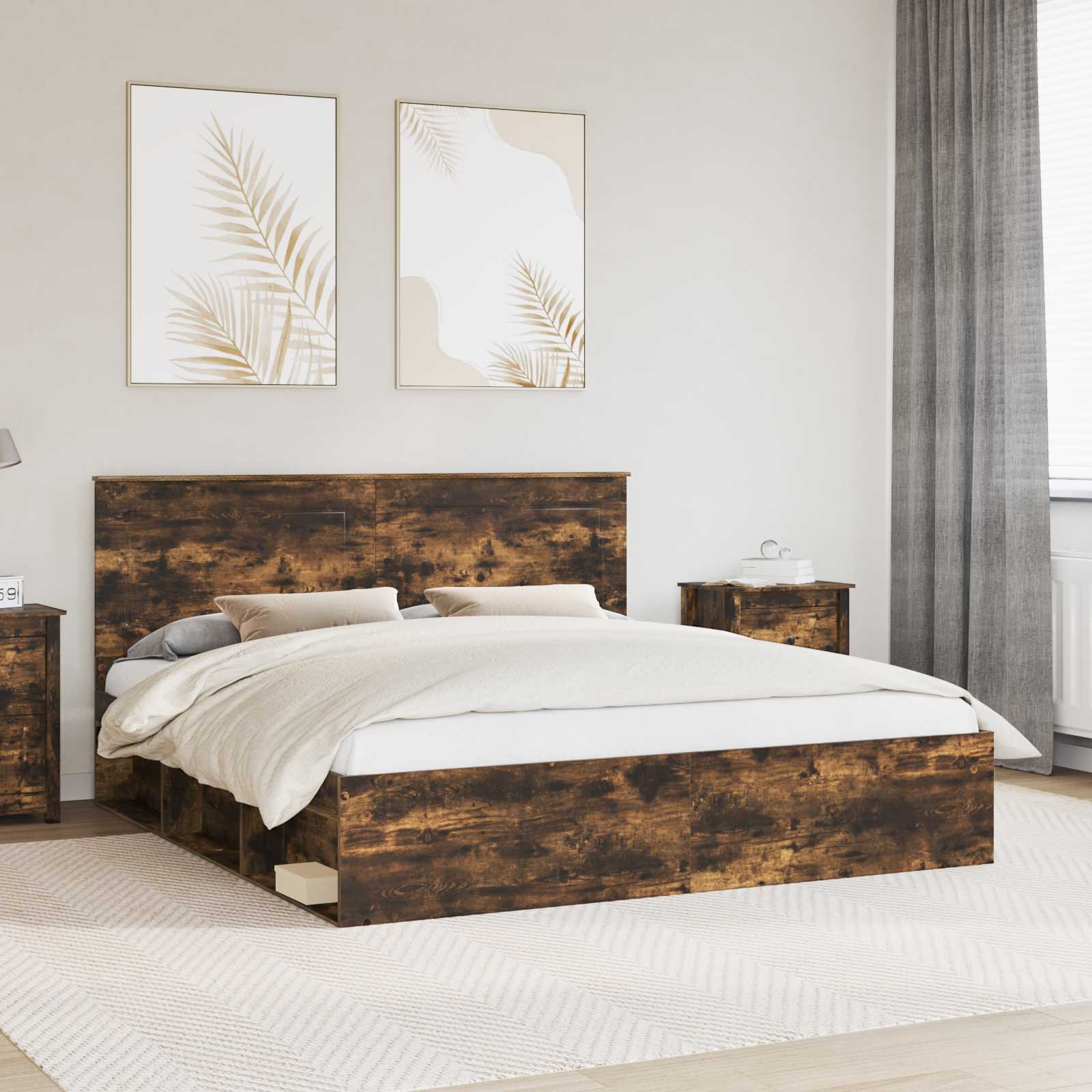 vidaXL Bettrahmen Geräucherte Eiche 200 x 200 cm Massives Kiefernholz