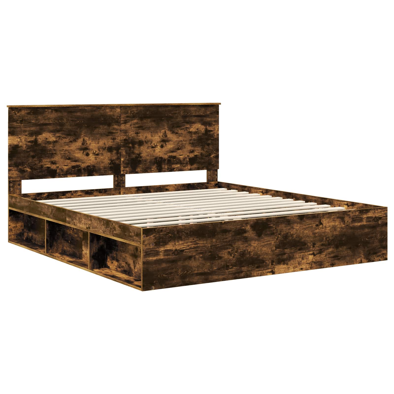 vidaXL Bettrahmen Geräucherte Eiche 200 x 200 cm Massives Kiefernholz