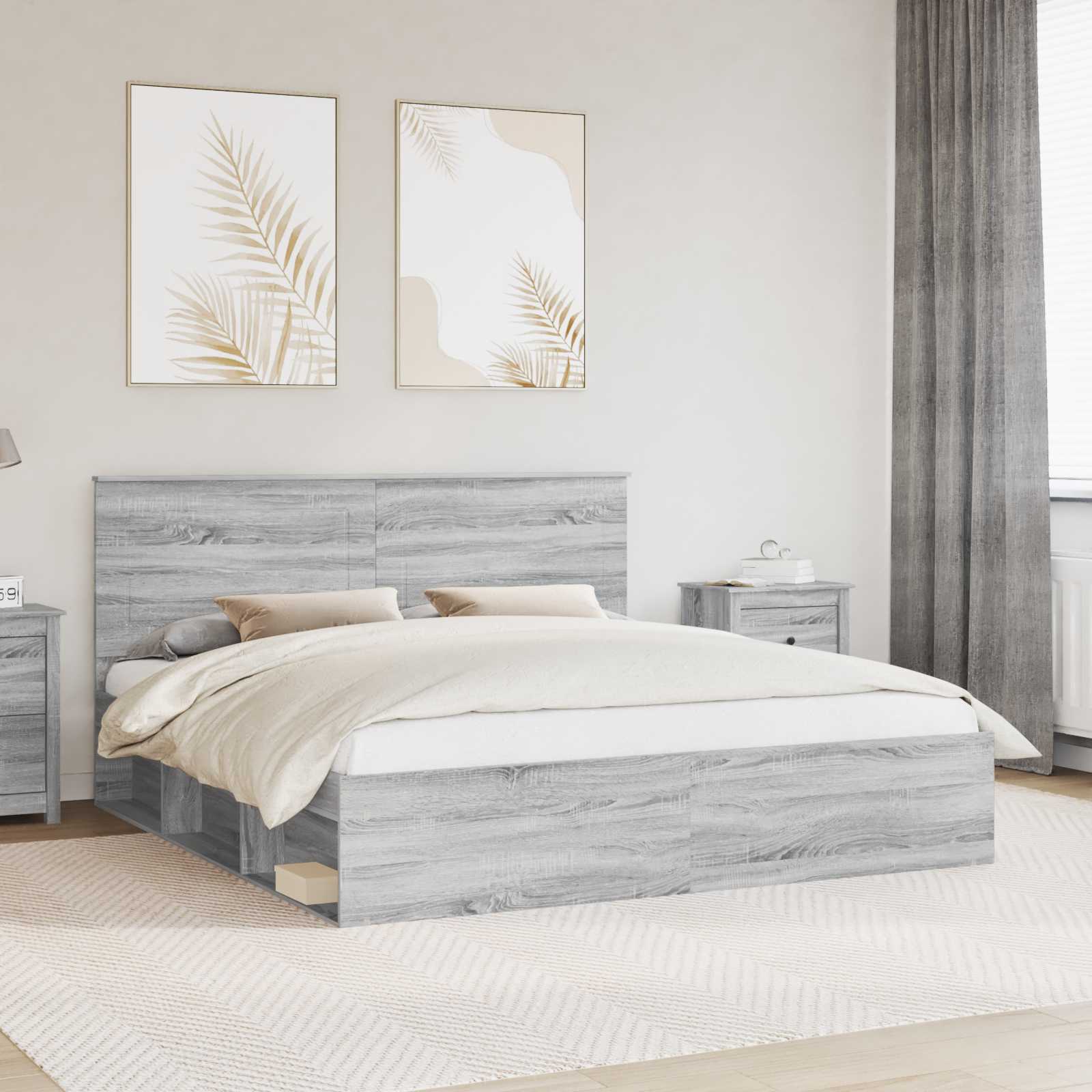 vidaXL Bettrahmen Graues Sonoma 200 x 200 cm Massives Kiefernholz